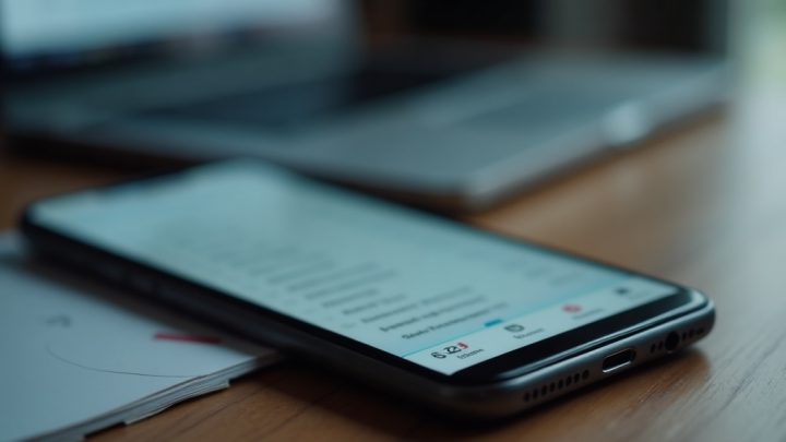 Smartphone with no notifications next to a laptop showing a blurred top search ranking result