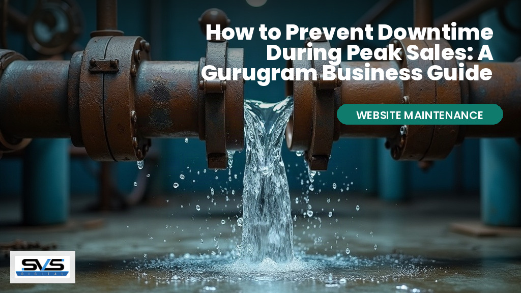 A pressurized pipe bursting and spraying water, symbolizing a website breaking under peak traffic load